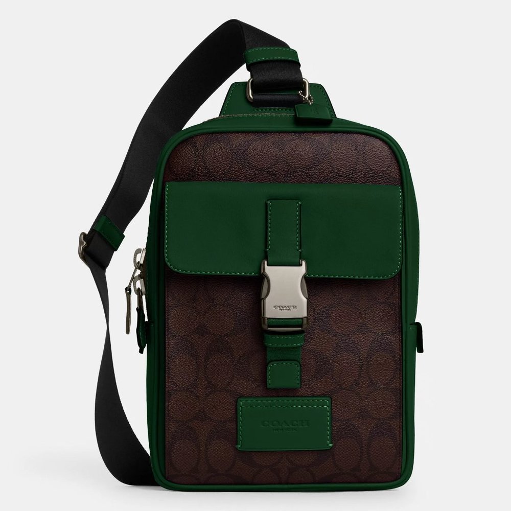 Coach Green and Brown Men's Bag Track Pack